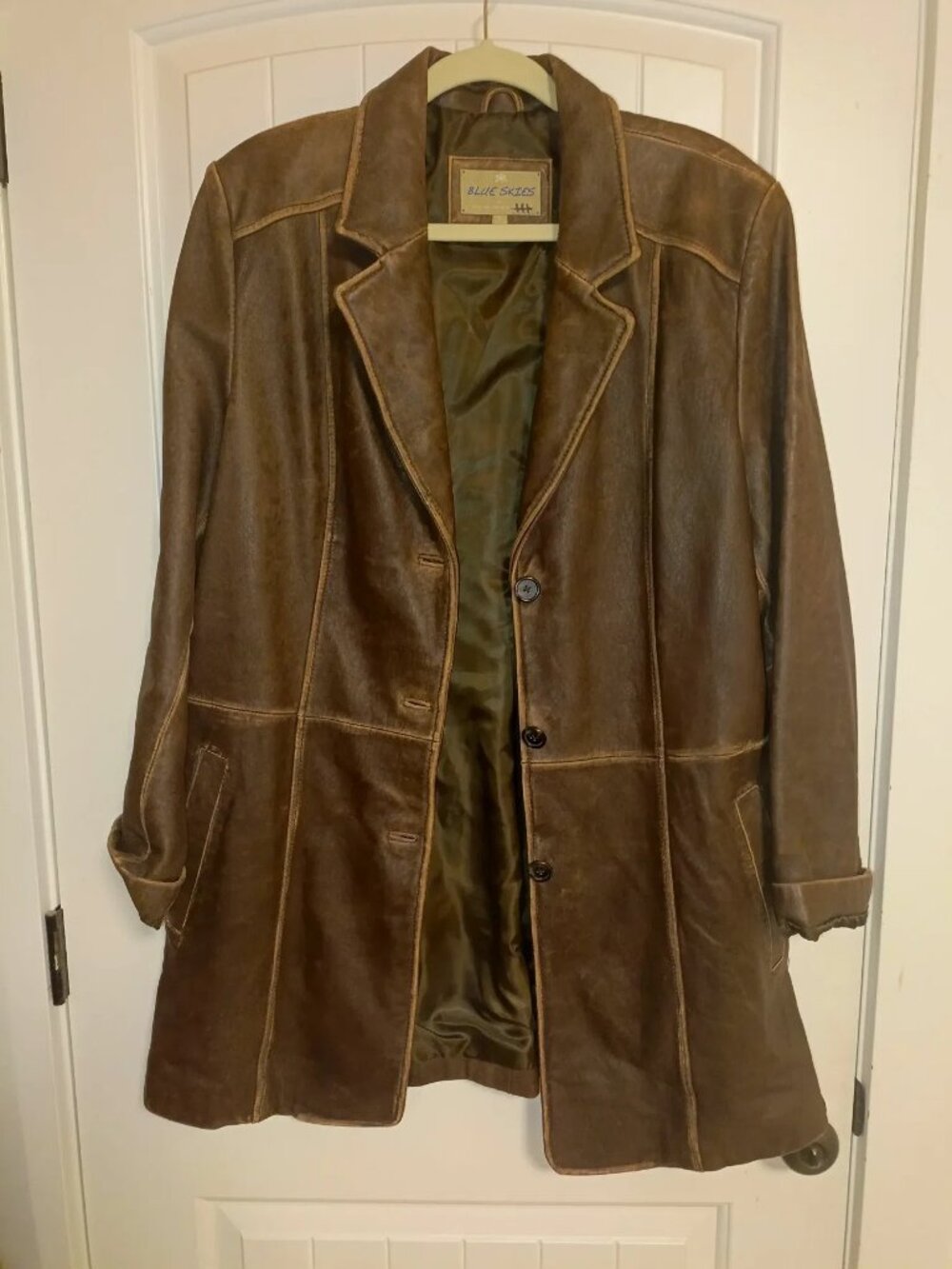 Vintage Blue Skies Genuine Leather Duster Coat Size XL